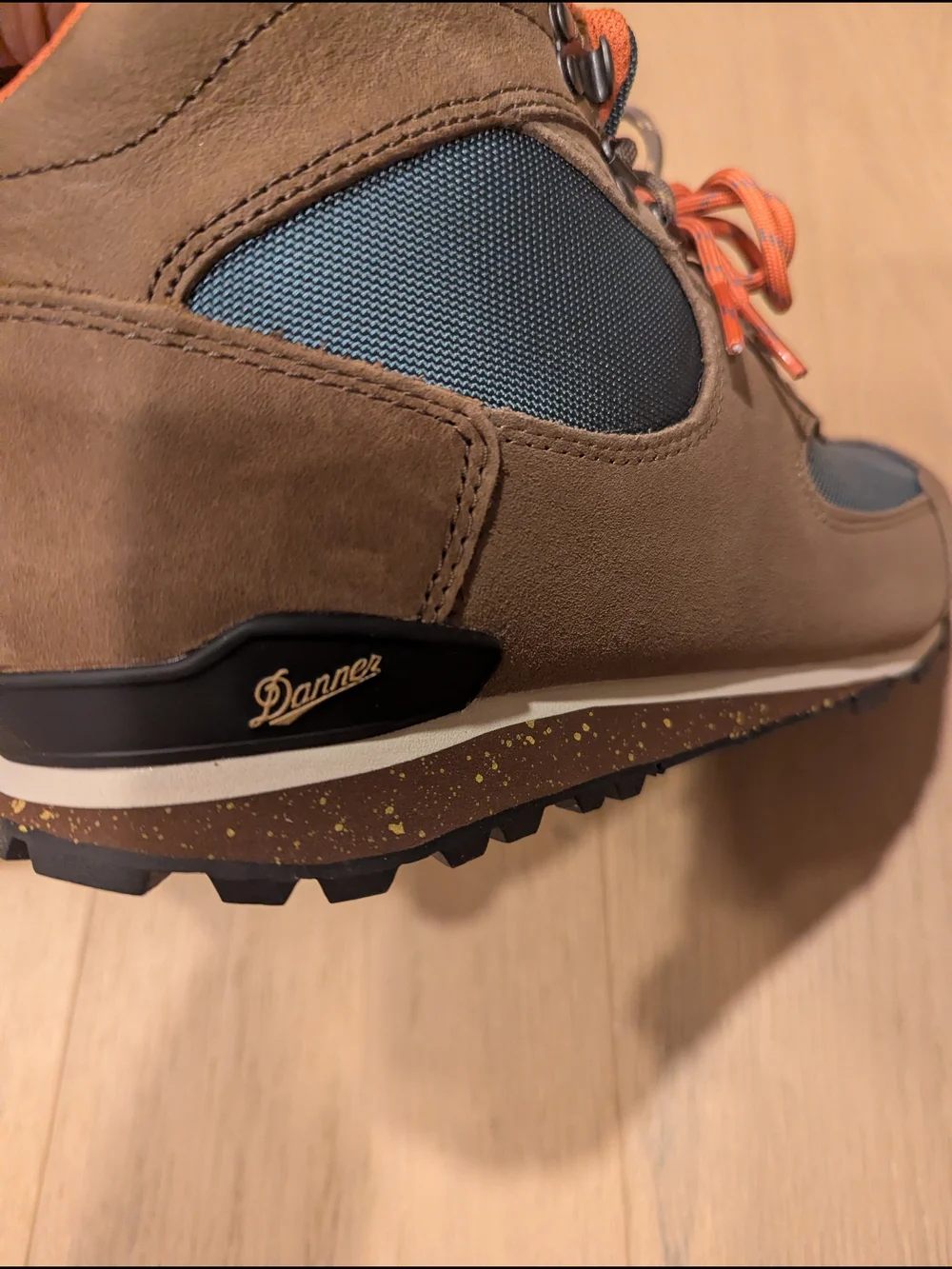 Danner Brown Suede & Blue Mesh Hiking Boots with Orange Laces